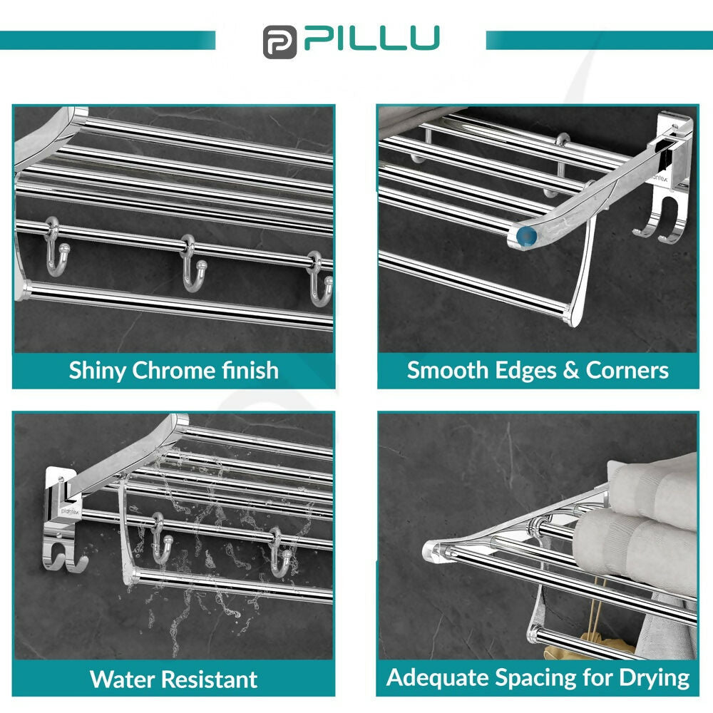Pillu Bath Fitting High Grade 304 Stainless Steel Folding Towel Rack for Bathroom 2 Feet Long Towel Stand Towel Hanger Towel Holder Bathroom Accessories Silver Towel Holder Stainless Steel