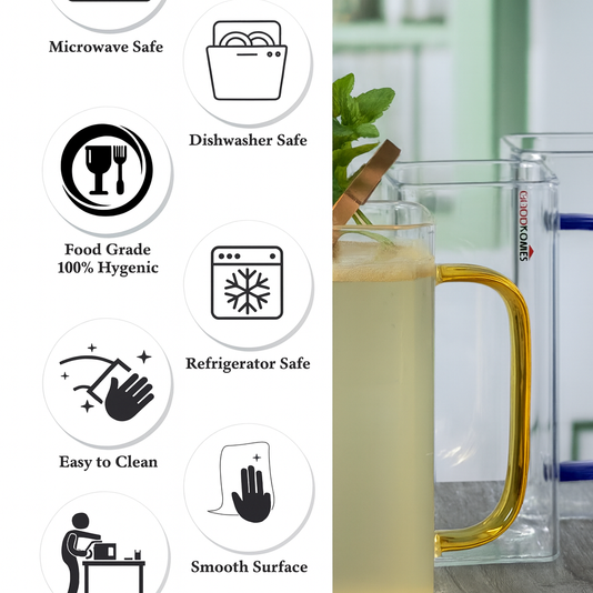 Set of 2 Tall Glass Coffee Mugs 400ml – Color Handle Clear Cups