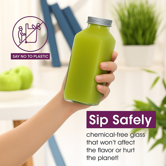 Set of 2 Glass French Square Bottles 1000ml with Steel Lids