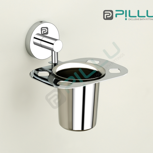 Pillu Bath Fittings Stainless Steel 2 in 1 Multipurpose Bathroom Shelf Rack Towel Hanger Tumbler Holder Bathroom Accessories Silver Towel Holder Stainless Steel