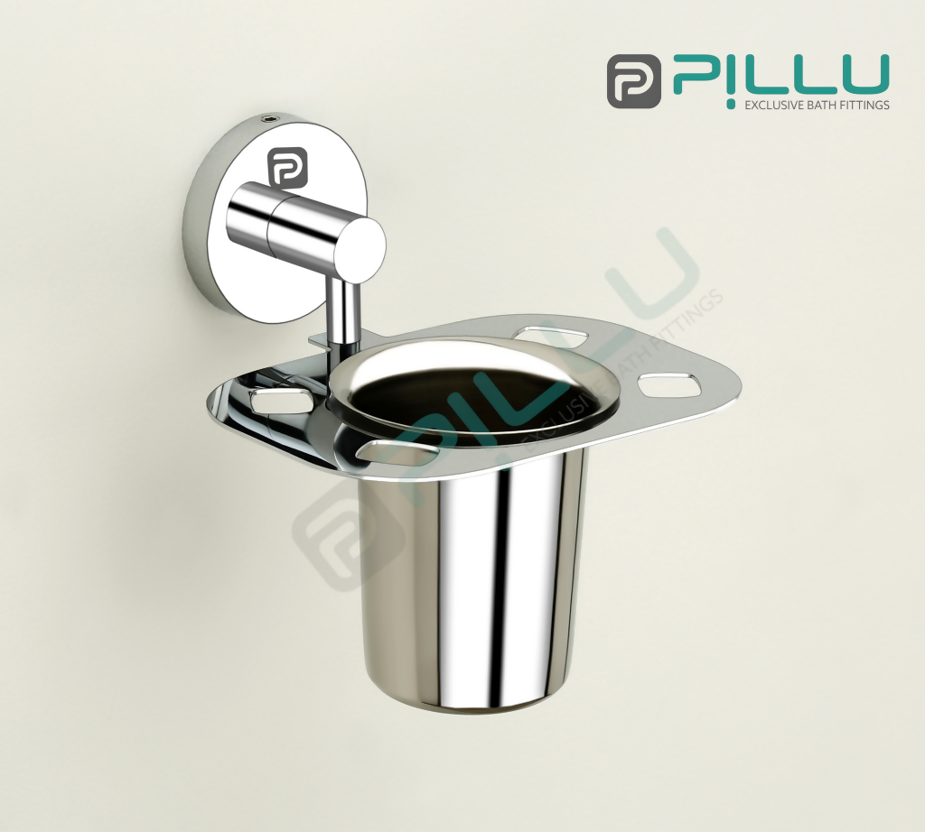 Pillu Bath Fittings Stainless Steel 2 in 1 Multipurpose Bathroom Shelf Rack Towel Hanger Tumbler Holder Bathroom Accessories Silver Towel Holder Stainless Steel