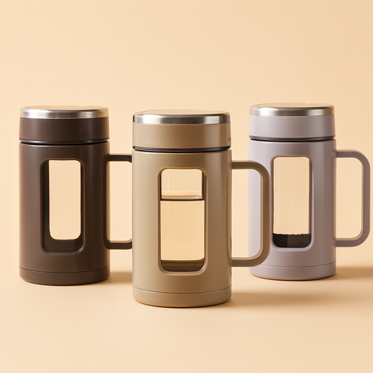 Set of 2 Glass Travel Mugs with Handle – 500ml, Multi-Color