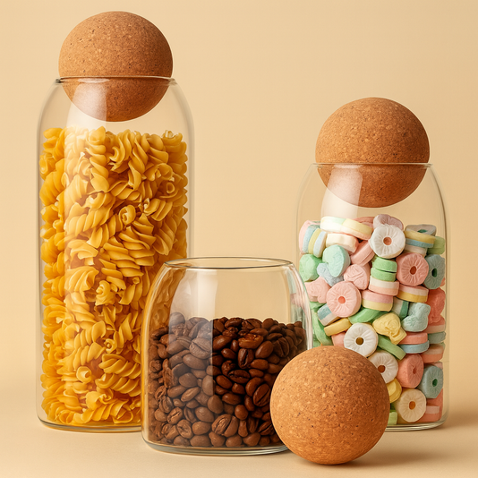 Set of 3 Glass Storage Jars with Ball Cork Lid