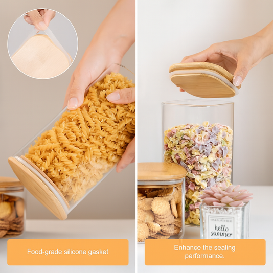 6 Pack 37oz Glass Storage Jars with Airtight Bamboo Lids – Square