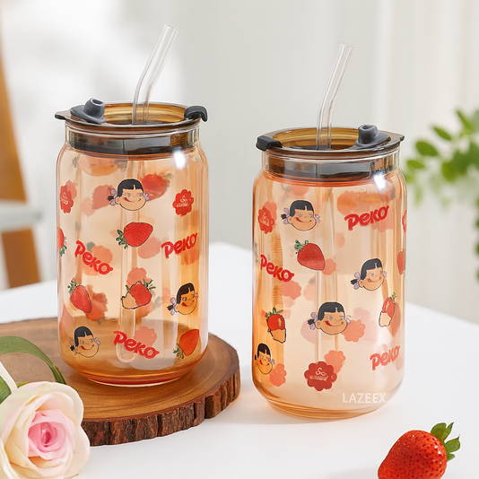 Cartoon Glass Tumbler with Silicone Straw & Lid – Multipurpose Mug