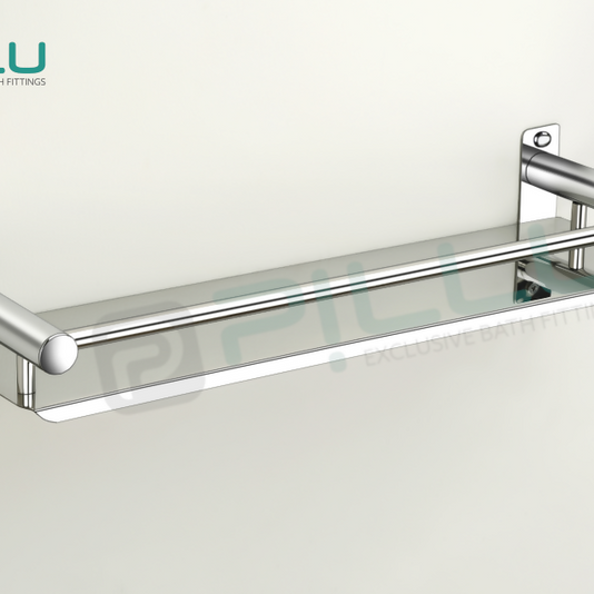 Pillu Bath Fittings 304 Grade Stainless Steel Bathroom Shelf for Wall Storage Shelves for Kitchen Wall Mounted Bathroom Organizer 15x5 Inches Chrome Finish