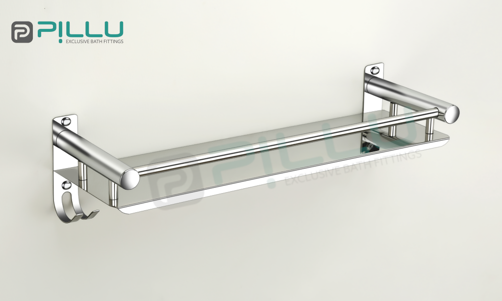 Pillu Bath Fittings 304 Grade Stainless Steel Bathroom Shelf for Wall Storage Shelves for Kitchen Wall Mounted Bathroom Organizer 15x5 Inches Chrome Finish