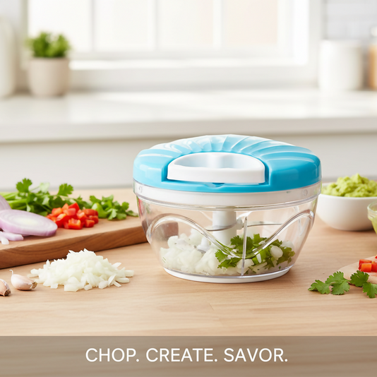 Kitchen Dori Handy Vegetable and Fruit Manual Onion Dry Fruit Salad Maker Vegetable Quick String Chopper Machine, Cutter – 3 Stainless Steel Blades (500 ml, Blue)