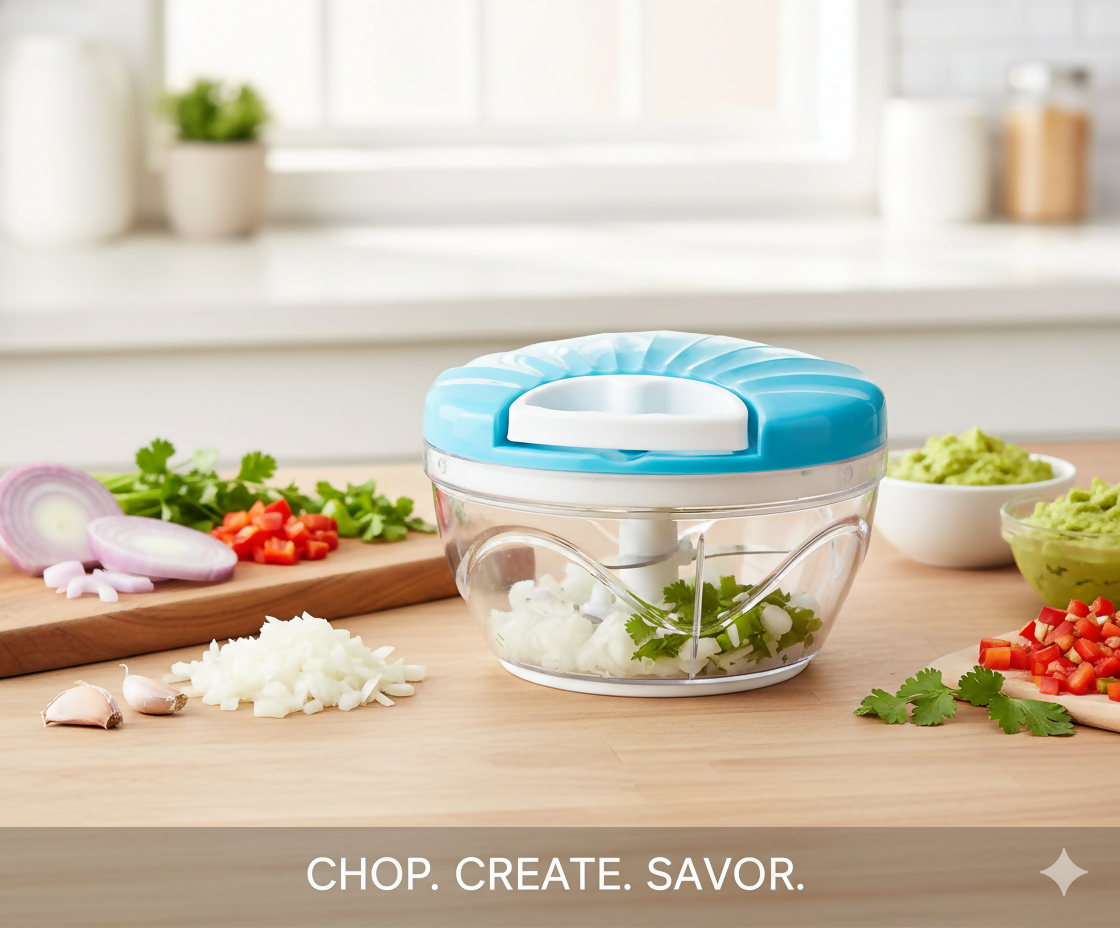 Kitchen Dori Handy Vegetable and Fruit Manual Onion Dry Fruit Salad Maker Vegetable Quick String Chopper Machine, Cutter – 3 Stainless Steel Blades (500 ml, Blue)