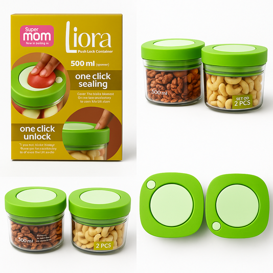 Liora Push Lock Container – 500 ml (Set of 2)