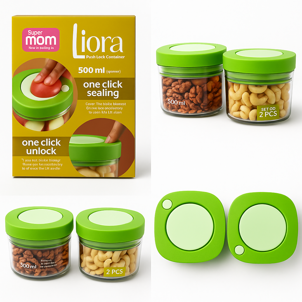 Liora Push Lock Container – 500 ml (Set of 2)