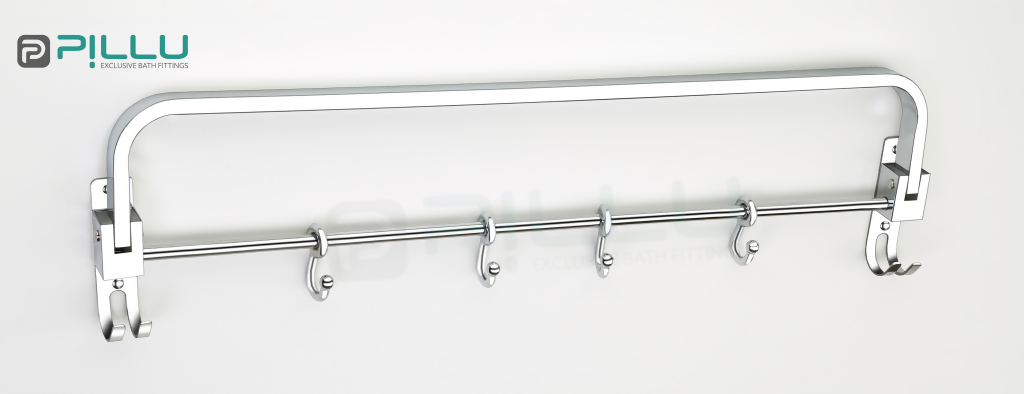 Pillu Bath Fittings Stainless Steel 304 Grade Foldable Towel Hanger for Bathroom 24 Inch 2 Bar Towel Rod Stainless Steel Pack of 1