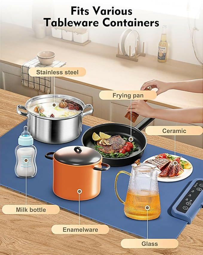 Electric Food Warming Tray Mat with Adjustable Temperature | Large Buffet Server Hot Plate | Portable Non-Stick Heating Pad for Dining Table, Kitchen & Party Serving