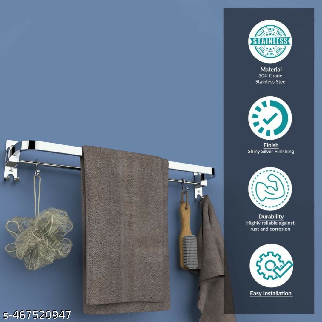 Pillu Bath Fittings Stainless Steel 304 Grade Foldable Towel Hanger for Bathroom 24 Inch 2 Bar Towel Rod Stainless Steel Pack of 1