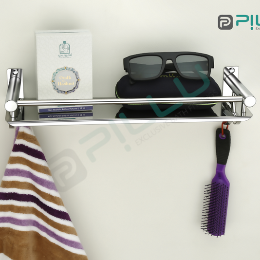 Pillu Bath Fittings 304 Grade Stainless Steel Bathroom Shelf for Wall Storage Shelves for Kitchen Wall Mounted Bathroom Organizer 15x5 Inches Chrome Finish