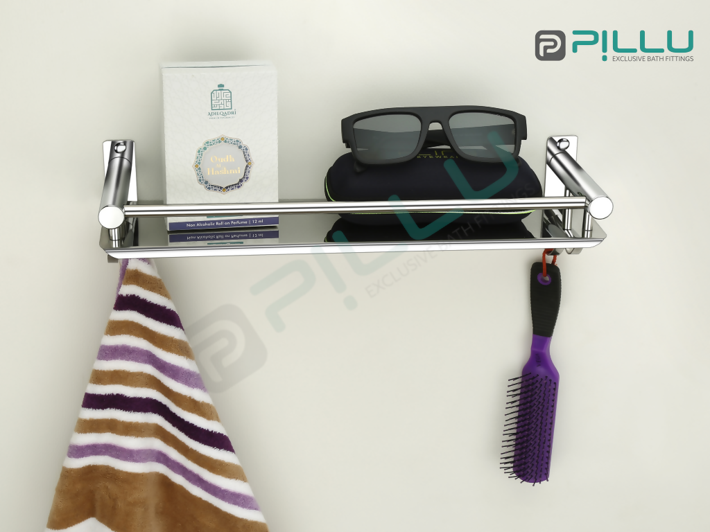 Pillu Bath Fittings 304 Grade Stainless Steel Bathroom Shelf for Wall Storage Shelves for Kitchen Wall Mounted Bathroom Organizer 15x5 Inches Chrome Finish